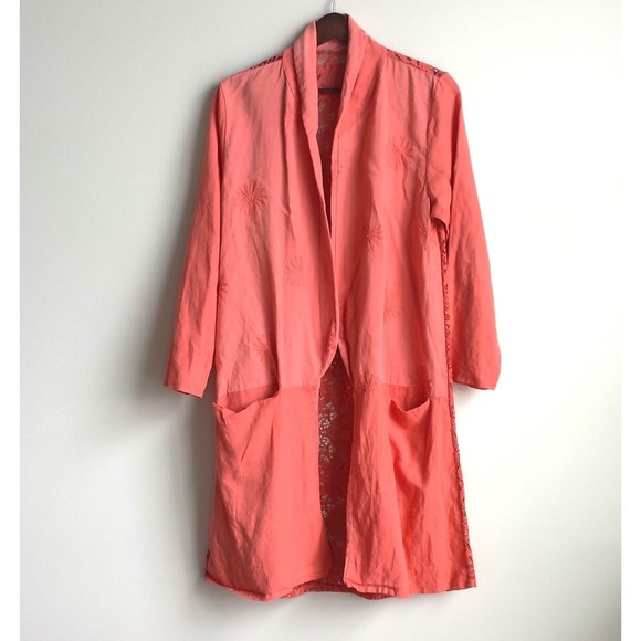 Dance in Paris Linen Embroidery Corral Kimono One size Pockets Italy Long - Picture 1 of 10